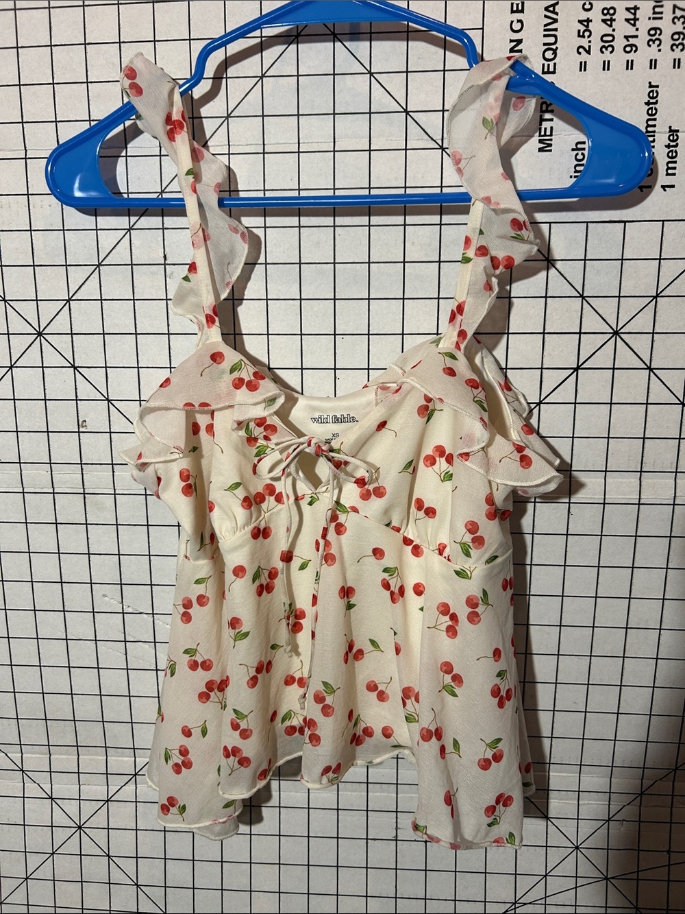 wild fable Cream Cherry Ruffle Tie-Front Cami